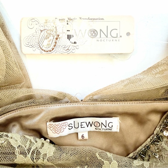 Sue Wong Gown NWT Embellished Long Sleeve Evening Dress Champagne Size 6 - Picture 11 of 11